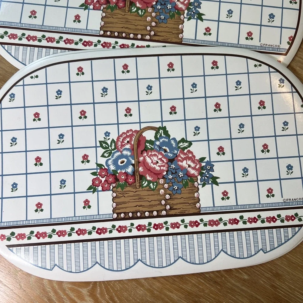 Franco Vinyl Placemats Set of 6 Floral Pink Blue Cottage Core Boho Table Decor